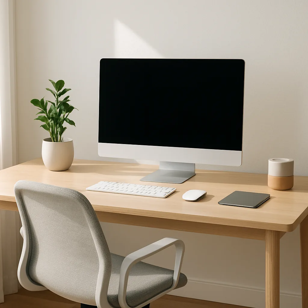 Minimalist home office setup with smart tech