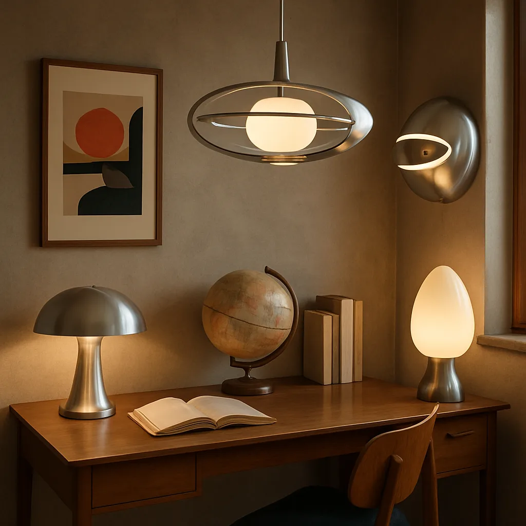 Angolo studio con design retro-futuristico.