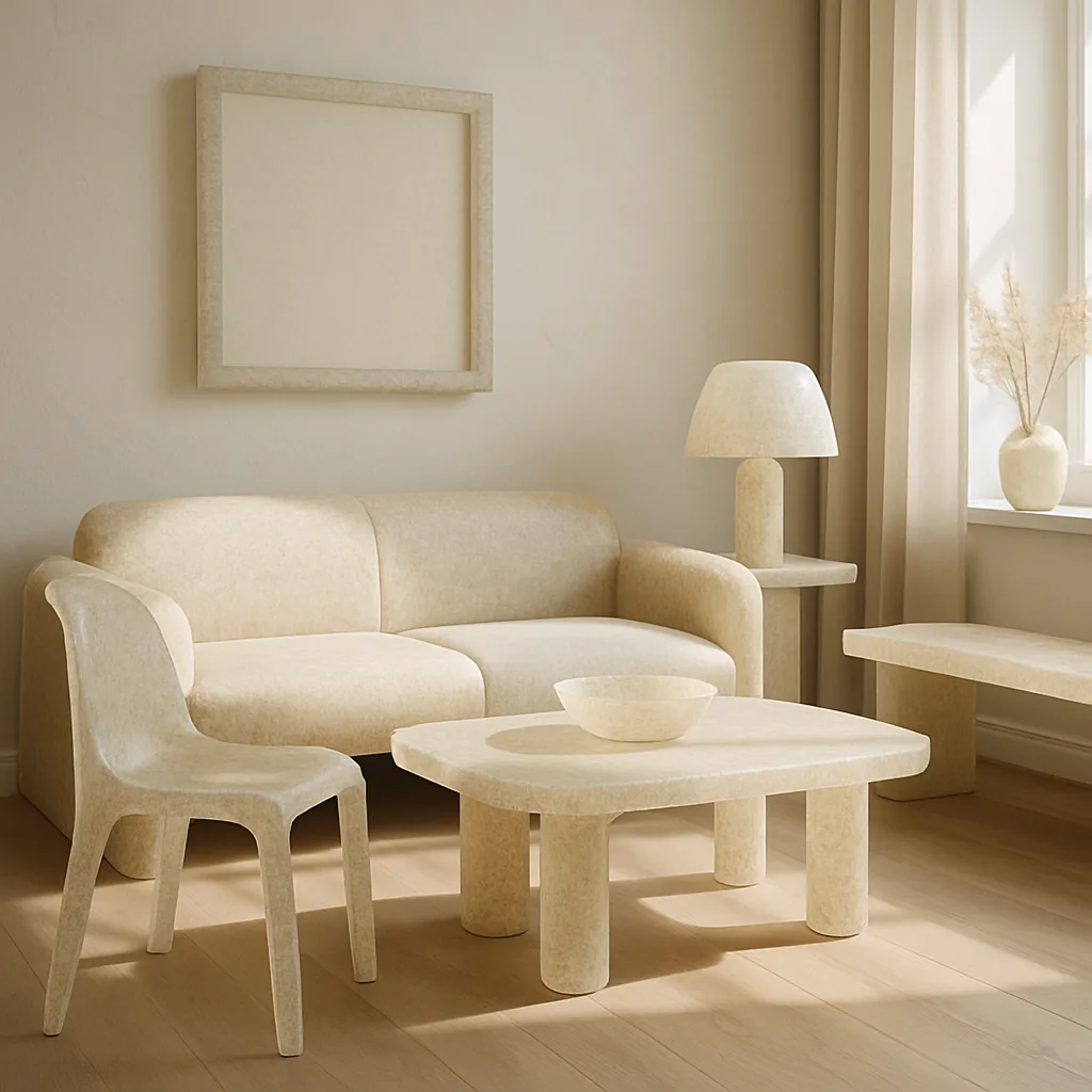 Arredo moderno in bioplastica in salotto.