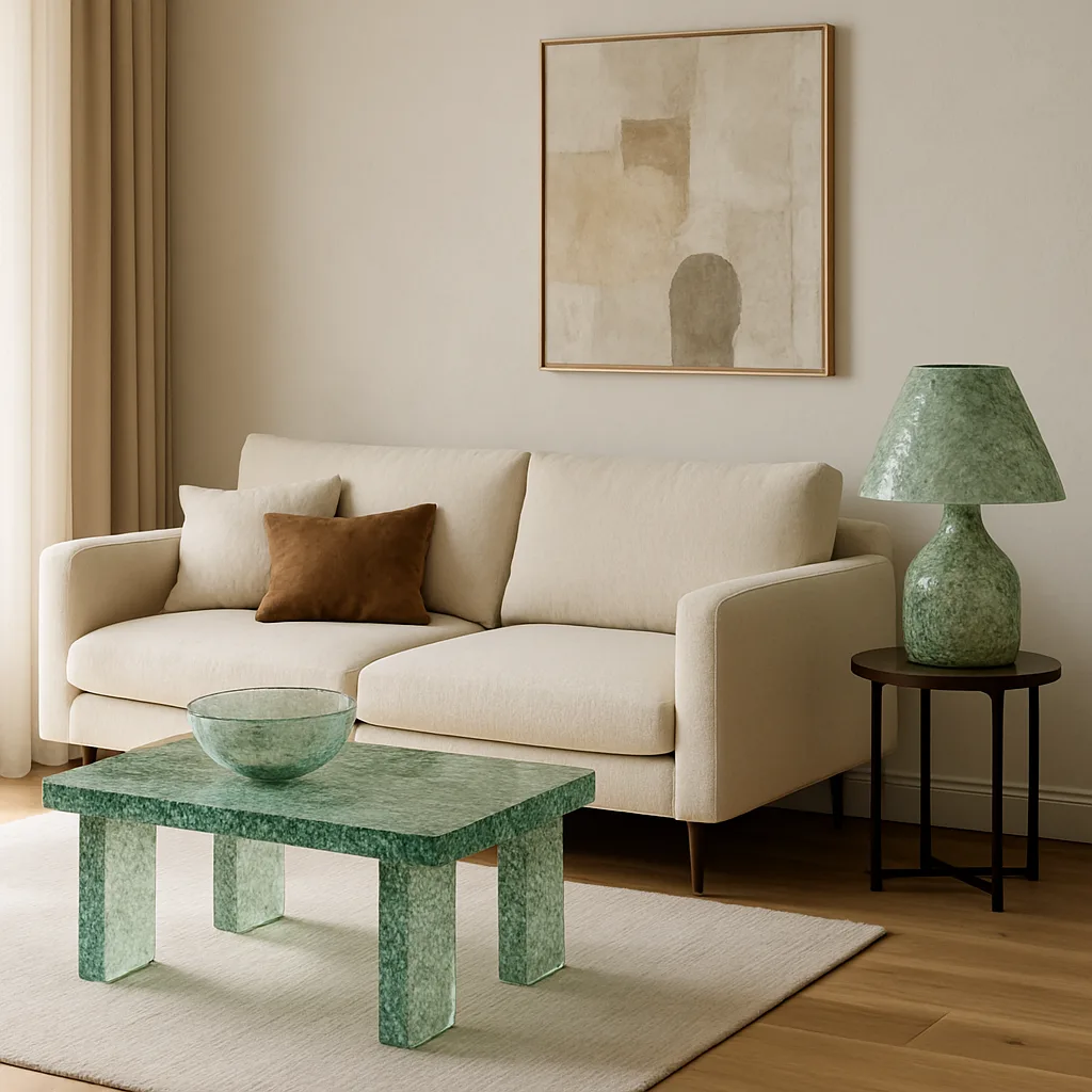 Recycled glass elements in living room
