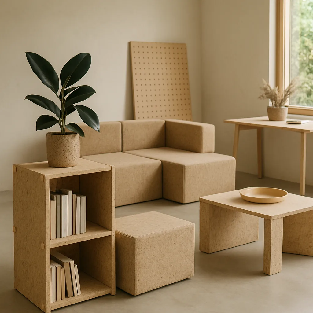 Modular furniture in sustainable design studio.