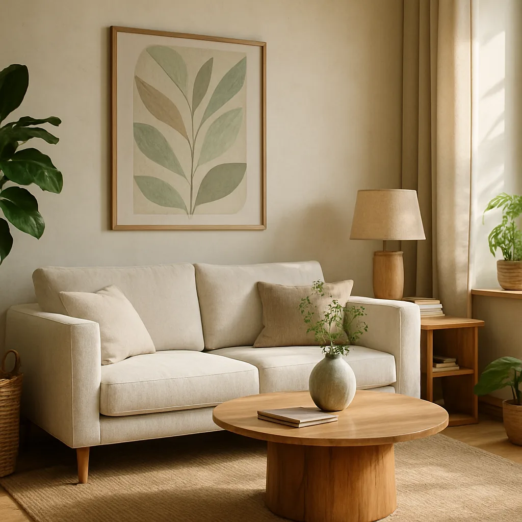Eco-friendly living room with AI-designed elements