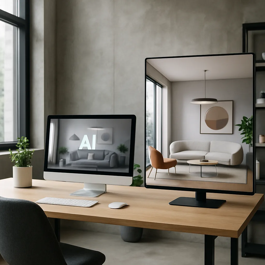 Futuristic office space with AI technology design