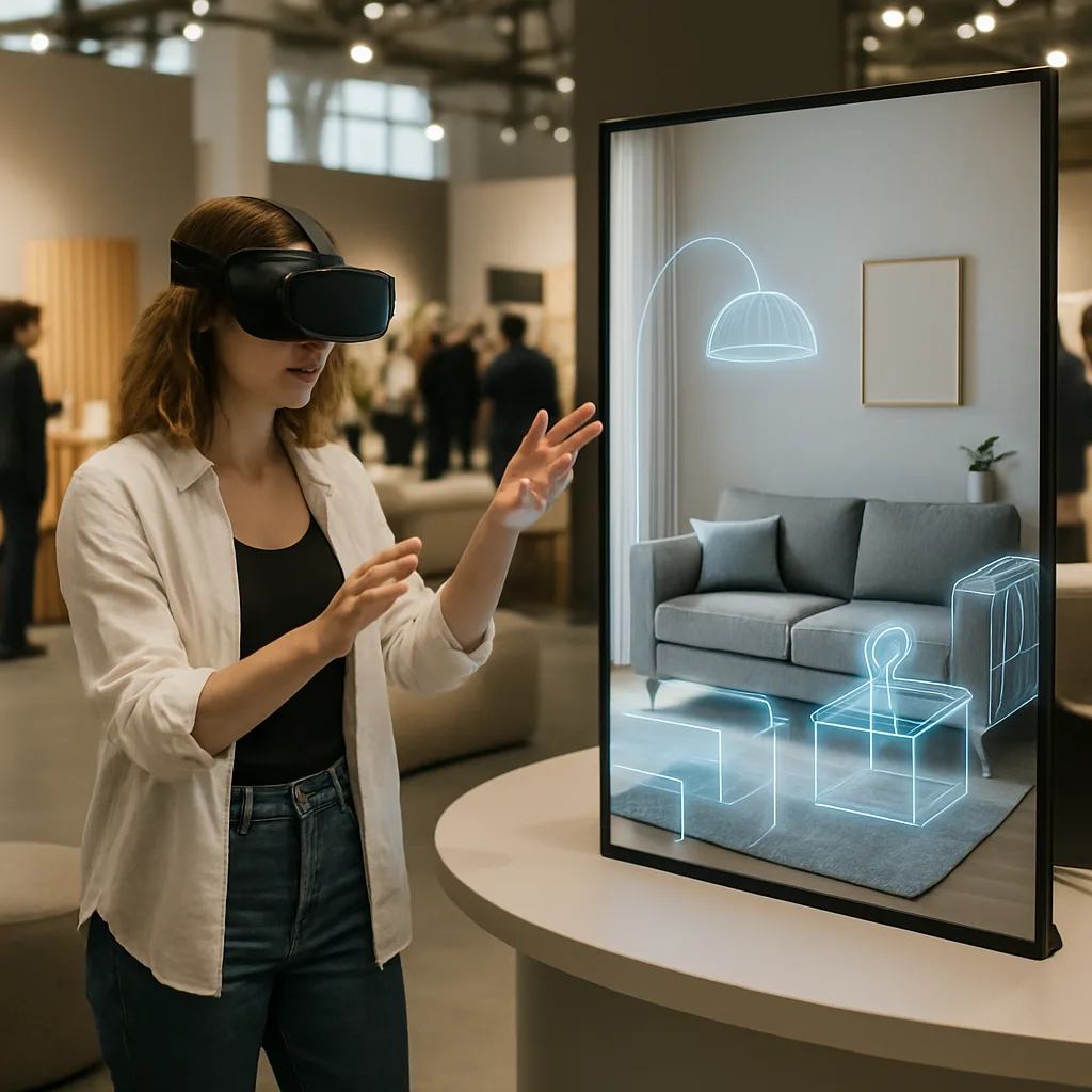 Interactive design exhibition with digital and physical elements